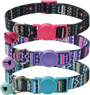 Cat Collar Breakaway with Bells, 3 Pack Girl Boy Pet Cat Collar, Set B | with Bohemia Tribal Geometric Patterns, Adjustable 7.5-12 Inch, with Safety Buckle for Kitten Cat Cat Collar Breakaway with Bells, 3 Pack Girl Boy Pet Cat Collar, Set B | with Bohemia Tribal Geometric Patterns, Adjustable 7.5-12 Inch, with Safety Buckle for Kitten Cat