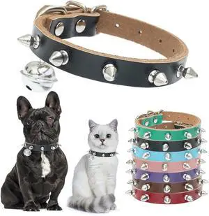 BINGPET Spiked Cat Collar Breakaway, Leather Studded Dog Collar with Bell | Adjustable 7.9-10.2in for Kitten, Soft Gothic Collars with Spikes for Boy Girl Puppy, Punk Goth Style for Small Pet, Black S BINGPET Spiked Cat Collar Breakaway, Leather Studded Dog Collar with Bell | Adjustable 7.9-10.2in for Kitten, Soft Gothic Collars with Spikes for Boy Girl Puppy, Punk Goth Style for Small Pet, Black S