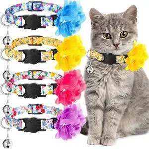 Weewooday 4 Pcs Spring Cat Collar for Cats Cat Collars Flower with Bell and Removable Floral Flower Patterns Adjustable Collar for Pets Holiday Party and Daily Decoration(Small) Weewooday 4 Pcs Spring Cat Collar for Cats Cat Collars Flower with Bell and Removable Floral Flower Patterns Adjustable Collar for Pets Holiday Party and Daily Decoration(Small)