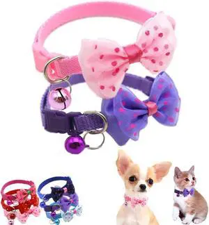XXS Dog Collar with Bell, Bowtie Puppy Collar Kitten Cat Bell Collars | 2-pack Pink+Purple outdoor pet collars with bells and bow adjustable XXS/XS/XXXS tiny female girl dogs,kittens and puppies XXS Dog Collar with Bell, Bowtie Puppy Collar Kitten Cat Bell Collars | 2-pack Pink+Purple outdoor pet collars with bells and bow adjustable XXS/XS/XXXS tiny female girl dogs,kittens and puppies