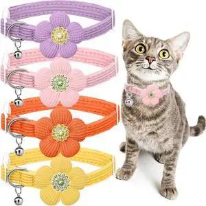 Cat Collar, HANSHILAI Kitten Collar with Bells, Cute Cat Collar Breakaway for Girl Boy with Flower,Collar para Gatos (Rhinestones Yellow & Pink & Orange & Purple) Cat Collar, HANSHILAI Kitten Collar with Bells, Cute Cat Collar Breakaway for Girl Boy with Flower,Collar para Gatos (Rhinestones Yellow & Pink & Orange & Purple)