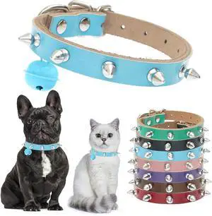 BINGPET Spiked Cat Collar Breakaway, Leather Studded Dog Collar with Bell | Adjustable 7.9-10.2in for Kitten, Soft Gothic Collars with Spikes for Boy Girl Puppy, Punk Goth Style for Small Pet, Blue S BINGPET Spiked Cat Collar Breakaway, Leather Studded Dog Collar with Bell | Adjustable 7.9-10.2in for Kitten, Soft Gothic Collars with Spikes for Boy Girl Puppy, Punk Goth Style for Small Pet, Blue S
