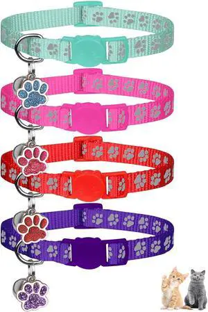 4PCS Breakaway Cat Collars,Reflective Cat Collar with Bells,Kitten Collars for Boy&Girl Cats Breakaway Collar for Cats with Paw Pendant 7.5-12.6 Inch(Purple+Hotpink+Red+Teal) 4PCS Breakaway Cat Collars,Reflective Cat Collar with Bells,Kitten Collars for Boy&Girl Cats Breakaway Collar for Cats with Paw Pendant 7.5-12.6 Inch(Purple+Hotpink+Red+Teal)