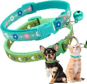 XS Dog Collar with Bell, Nylon Cute 2 Pack Boys Kitten Cat Collars, Green | Adjustable Bells Collar for Walking Male Female XXS XS S Puppies Little Tiny Pets Animals XS Dog Collar with Bell, Nylon Cute 2 Pack Boys Kitten Cat Collars, Green | Adjustable Bells Collar for Walking Male Female XXS XS S Puppies Little Tiny Pets Animals
