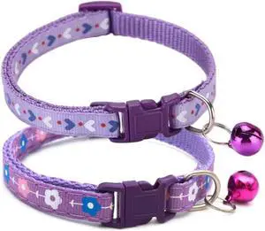 Small Dog Collar with Bell 2-Pack Girl Cat Puppy Collar with Bells, Purple | Heart & Floral Pattern, With Bell, Adjustable, For XXS Xs Small Female Pet Dogs & Cats Kitten Small Dog Collar with Bell 2-Pack Girl Cat Puppy Collar with Bells, Purple | Heart & Floral Pattern, With Bell, Adjustable, For XXS Xs Small Female Pet Dogs & Cats Kitten