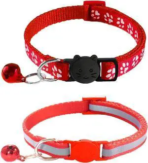 2 Pack Breakaway Cat Collars with Bells, Reflective Design and Claw Print Design, Safety Buckle Kitten Collars Adjustable from 7.5 to 12.5 Inches (Red) 2 Pack Breakaway Cat Collars with Bells, Reflective Design and Claw Print Design, Safety Buckle Kitten Collars Adjustable from 7.5 to 12.5 Inches (Red)