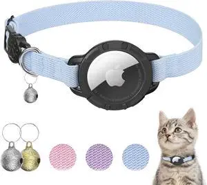 AirTag Cat Collars, Stretchy Collar with Air Tag Holder and Bell | Breakaway - Ultra Design Elastic - GPS Tracking Collars - Adjustable Size for Cats & Puppies 7.5-12.5" - (Blue) AirTag Cat Collars, Stretchy Collar with Air Tag Holder and Bell | Breakaway - Ultra Design Elastic - GPS Tracking Collars - Adjustable Size for Cats & Puppies 7.5-12.5" - (Blue)