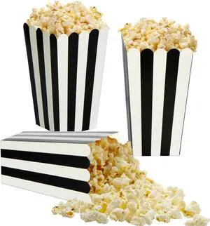 XIEHE 24 Pack Striped Popcorn Boxes - Carnival Parties Mini Paper Popcorn and Candy Containers, Party Supplies for Movie Nights (Black) XIEHE 24 Pack Striped Popcorn Boxes - Carnival Parties Mini Paper Popcorn and Candy Containers, Party Supplies for Movie Nights (Black)