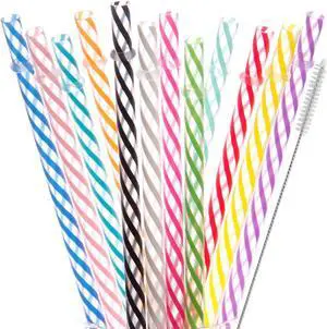 Dakoufish 12 Piece 8 Inch Reusable Plastic Thick Drinking Straws BPA Free Mason Jar Straws Transparent Small Stripe (8inch, Mix 12color) Dakoufish 12 Piece 8 Inch Reusable Plastic Thick Drinking Straws BPA Free Mason Jar Straws Transparent Small Stripe (8inch, Mix 12color)