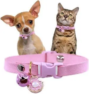 XXS Dog Collar with Bell Pretty Girl Kitten Collar with Bells, Pink | Pretty Pendant, Removed Bell, Soft Suede, Durable, For XXS Xs Tiny Pet Little Female Dogs & Cats, No leash attachment loop XXS Dog Collar with Bell Pretty Girl Kitten Collar with Bells, Pink | Pretty Pendant, Removed Bell, Soft Suede, Durable, For XXS Xs Tiny Pet Little Female Dogs & Cats, No leash attachment loop