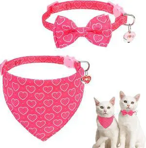 SCENEREAL Valentine's Day Cat Bandana Collars with Bell Bowtie - 2 Pack Breakaway Pink Kitten Collars, Adjustable Cute Love Heart Pet Accessories for Cats Small Dogs SCENEREAL Valentine's Day Cat Bandana Collars with Bell Bowtie - 2 Pack Breakaway Pink Kitten Collars, Adjustable Cute Love Heart Pet Accessories for Cats Small Dogs
