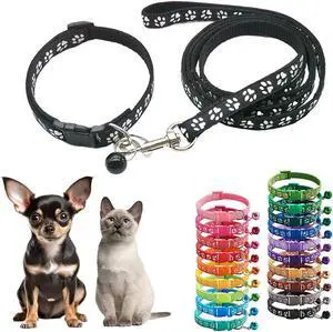 XXS Dog Collar and Leash Set with Bell,Black Nylon Paw Cat Collar Girl Female Cute Fancy Puppy Collar with Bells for XXS XS Tiny Little Kitten Boys Pet Dogs,Neck 7-12 Inch XXS Dog Collar and Leash Set with Bell,Black Nylon Paw Cat Collar Girl Female Cute Fancy Puppy Collar with Bells for XXS XS Tiny Little Kitten Boys Pet Dogs,Neck 7-12 Inch