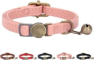 THAIN Leather Cat Collar with Bell Breakaway- Adjustable, Durable, Retro Bell fit Most Cats and Kittens (Pink) THAIN Leather Cat Collar with Bell Breakaway- Adjustable, Durable, Retro Bell fit Most Cats and Kittens (Pink)