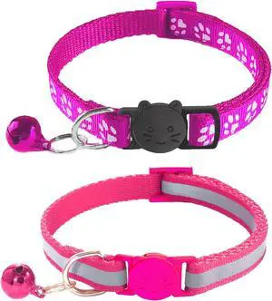 2 Pack Breakaway Cat Collars with Bells, Reflective Design and Claw Print Design, Safety Buckle Kitten Collars Adjustable from 7.5 to 12.5 Inches (Rose) 2 Pack Breakaway Cat Collars with Bells, Reflective Design and Claw Print Design, Safety Buckle Kitten Collars Adjustable from 7.5 to 12.5 Inches (Rose)