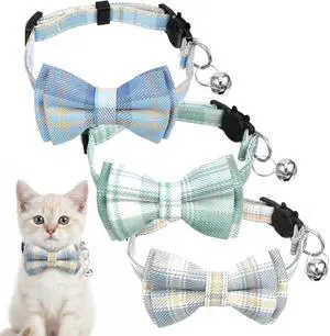 3pcs Bow Tie Cat Collar with Bells, Breakaway Bowtie Plaid Cat Collar, Soft Adjustable Bow Cats Collars for Kitten Puppy and Small Pets 3pcs Bow Tie Cat Collar with Bells, Breakaway Bowtie Plaid Cat Collar, Soft Adjustable Bow Cats Collars for Kitten Puppy and Small Pets