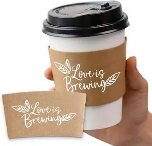 20 Counts Love Is Brewing, Coffee Cup Sleeves for Bridal Shower Decorations, Disposable for Hot corrugated paper Sleeves 12 16 or 20 oz Paper Cup - B01 20 Counts Love Is Brewing, Coffee Cup Sleeves for Bridal Shower Decorations, Disposable for Hot corrugated paper Sleeves 12 16 or 20 oz Paper Cup - B01