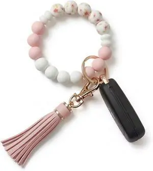 BIHRTC Key Ring Bracelet Car Keychain Holder Wristlet Silicone Women Beaded Bangle Chains BIHRTC Key Ring Bracelet Car Keychain Holder Wristlet Silicone Women Beaded Bangle Chains