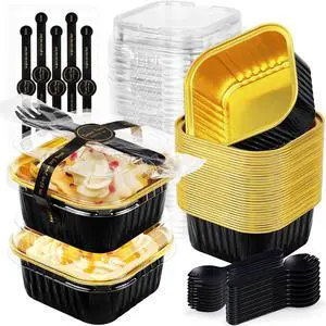 Square Mini Cake Pans with Lids, Aluminum Foil, Black Gold, ZOXILEN | 5oz Disposable Mini Baking Pans, with Individual Spoon Sticker, for Halloween Christmas Halloween Party 25Pack Square Mini Cake Pans with Lids, Aluminum Foil, Black Gold, ZOXILEN | 5oz Disposable Mini Baking Pans, with Individual Spoon Sticker, for Halloween Christmas Halloween Party 25Pack