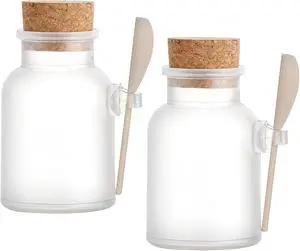 2 Pcs 200ml/6.6oz Plastic Bath Salt Jars with Cork Stopper Lids & Spoons, Airtight Food Storage Containers for Candy, Spices, Tea, Coffee, Kitchen Canisters 2 Pcs 200ml/6.6oz Plastic Bath Salt Jars with Cork Stopper Lids & Spoons, Airtight Food Storage Containers for Candy, Spices, Tea, Coffee, Kitchen Canisters