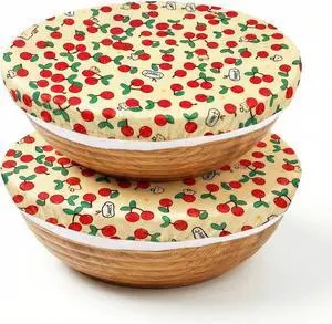 Reusable Beeswax Bowl Covers, Cherry Pattern, Organic Cotton, Natural Beeswax, 12 Inches, 2 Pack Large, Elastic Cloth Caps for Bread Proofing Baskets and Mixing Bowls. Reusable Beeswax Bowl Covers, Cherry Pattern, Organic Cotton, Natural Beeswax, 12 Inches, 2 Pack Large, Elastic Cloth Caps for Bread Proofing Baskets and Mixing Bowls.