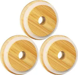 Bamboo Lids for Glass Cups, Wooden Lids for 16 OZ Beer Can Glass with Straw Hole, 70mm/2.75 Inch Mason Jar Replacment Cover Bamboo Lids for Glass Cups, Wooden Lids for 16 OZ Beer Can Glass with Straw Hole, 70mm/2.75 Inch Mason Jar Replacment Cover