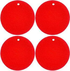 7-Inch Round Trivet Mats - 4 Pack Silicone Hot Pads, Non-Slip Heat Resistant, Dishwasher Safe, Ideal as Round Dab Mat (red) 7-Inch Round Trivet Mats - 4 Pack Silicone Hot Pads, Non-Slip Heat Resistant, Dishwasher Safe, Ideal as Round Dab Mat (red)