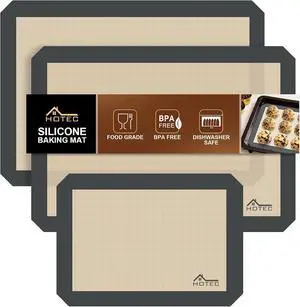 HOTEC Silicone Baking Mats 3 Pack Non-Stick Reusable Silicone Baking Sheets for Oven Cookie & Macaron Mats 2 Half Sheet + 1 Quarter Sheet BPA-Free, Dishwasher Safe HOTEC Silicone Baking Mats 3 Pack Non-Stick Reusable Silicone Baking Sheets for Oven Cookie & Macaron Mats 2 Half Sheet + 1 Quarter Sheet BPA-Free, Dishwasher Safe