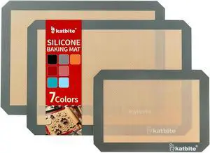 Katbite Silicone Baking Mat Set of 3 Grey | 2 Half Sheets Mats + 1 Quarter Baking Sheet, Reusable & Nonstick Bakeware Mats for Cookies, Macarons, Bread Katbite Silicone Baking Mat Set of 3 Grey | 2 Half Sheets Mats + 1 Quarter Baking Sheet, Reusable & Nonstick Bakeware Mats for Cookies, Macarons, Bread