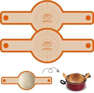 Silicone Bread Sling, Sourdough Transfer, Nonstick, 2 Pack Round | Easy Cleanup & Reusable Baking Mats, Sour Dough Tools & Supplies for Dutch Oven, Orange Silicone Bread Sling, Sourdough Transfer, Nonstick, 2 Pack Round | Easy Cleanup & Reusable Baking Mats, Sour Dough Tools & Supplies for Dutch Oven, Orange