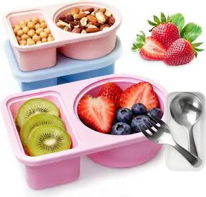 3 Pack 8Oz Silicone Snack Containers with Lids & Stainless Steel Utensils | Three-color reusable lunch boxes ideal for portable meal prep and snack storage 3 Pack 8Oz Silicone Snack Containers with Lids & Stainless Steel Utensils | Three-color reusable lunch boxes ideal for portable meal prep and snack storage
