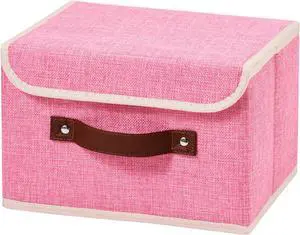 Storage Boxes with Lids Cotton Linen Fabric Bins Baskets | Decorative Collapsible Washable, Clothes Container Organizer for Closet Shelf, w/ Faux Leather Handles, Pink, Small Storage Boxes with Lids Cotton Linen Fabric Bins Baskets | Decorative Collapsible Washable, Clothes Container Organizer for Closet Shelf, w/ Faux Leather Handles, Pink, Small