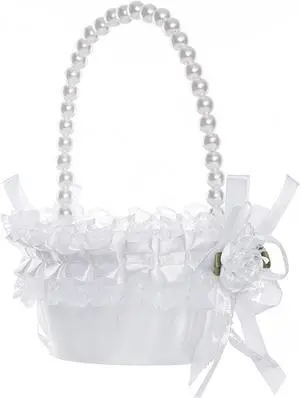 Wedding Flower Girl Basket with Pearl Handle,Satin Flower Storage Basket for Wedding Home Garden Decor (5835 Small, 1) Wedding Flower Girl Basket with Pearl Handle,Satin Flower Storage Basket for Wedding Home Garden Decor (5835 Small, 1)
