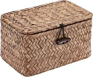 Hipiwe Small Wicker Basket with Lid Woven Seagrass Organizer, 6.1"x 4"x3.3" | Tabletop Desk Basket Holder Key Box for Entryway, Handmade Baskets Storage Bin for Hair Ties Candy Hipiwe Small Wicker Basket with Lid Woven Seagrass Organizer, 6.1"x 4"x3.3" | Tabletop Desk Basket Holder Key Box for Entryway, Handmade Baskets Storage Bin for Hair Ties Candy