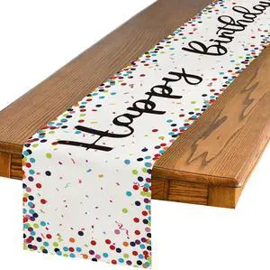Artoid Mode Polka Dot Beige Happy Birthday Table Runner, Seasonal Kitchen Dining Table Decoration for Home Party Decor 13x90 Inch Artoid Mode Polka Dot Beige Happy Birthday Table Runner, Seasonal Kitchen Dining Table Decoration for Home Party Decor 13x90 Inch