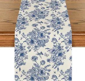 Artoid Mode Spring Navy Blue Floral Chinoiserie Table Runner, Seasonal Summer Kitchen Dining Table Decoration for Home Party Decor 13x72 Inch Artoid Mode Spring Navy Blue Floral Chinoiserie Table Runner, Seasonal Summer Kitchen Dining Table Decoration for Home Party Decor 13x72 Inch