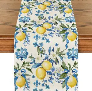 Artoid Mode Blue Lemon Iris Summer Table Runner, Seasonal Spring Kitchen Dining Table Decor for Home Party Decor 13x72 Inch Artoid Mode Blue Lemon Iris Summer Table Runner, Seasonal Spring Kitchen Dining Table Decor for Home Party Decor 13x72 Inch