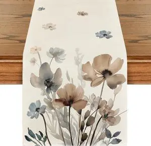 Artoid Mode Brown Poppy Floral Leaves Spring Table Runner, Seasonal Summer Kitchen Dining Table Decoration for Home Party Decor 13x72 Inch Artoid Mode Brown Poppy Floral Leaves Spring Table Runner, Seasonal Summer Kitchen Dining Table Decoration for Home Party Decor 13x72 Inch