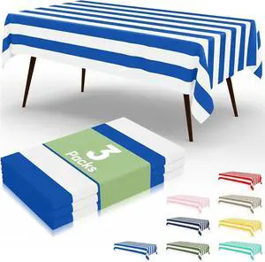 misaya 3 Packs Striped Disposable Table Cloth, 54 x 108 Inch Waterproof Rectangle Tablecloth, Leakproof & Sturdy Decorative Table Covers for Picnic, Party, Back to School and Outdoor, Blue and White misaya 3 Packs Striped Disposable Table Cloth, 54 x 108 Inch Waterproof Rectangle Tablecloth, Leakproof & Sturdy Decorative Table Covers for Picnic, Party, Back to School and Outdoor, Blue and White