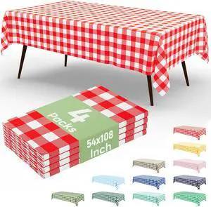 misaya 4 Packs Buffalo Disposable Table Cloth, 54 x 108 Inch Waterproof Plastic Tablecloth, Rectangle Red and White Checkered Table Covers for Picnic, Birthday, Party, Back to School misaya 4 Packs Buffalo Disposable Table Cloth, 54 x 108 Inch Waterproof Plastic Tablecloth, Rectangle Red and White Checkered Table Covers for Picnic, Birthday, Party, Back to School