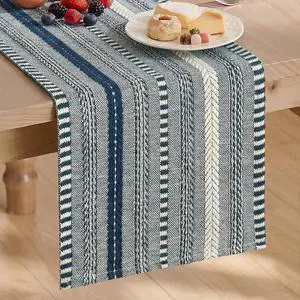 Artoid Mode Dark Blue Farmhouse Stripe Braided Table Runner 12x48 Inch | Holiday Rustic Kitchen Dining Dresser Coffee Table Decoration for Home Party Decor, Macrame Cotton Blend Artoid Mode Dark Blue Farmhouse Stripe Braided Table Runner 12x48 Inch | Holiday Rustic Kitchen Dining Dresser Coffee Table Decoration for Home Party Decor, Macrame Cotton Blend