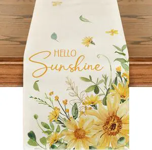 Artoid Mode Hello Sunshine Sunflower Eucalyptus Summer Table Runner, Seasonal Spring Kitchen Dining Table Decoration for Home Party Decor 13x72 Inch Artoid Mode Hello Sunshine Sunflower Eucalyptus Summer Table Runner, Seasonal Spring Kitchen Dining Table Decoration for Home Party Decor 13x72 Inch