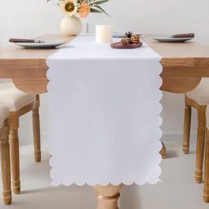 Solid White Farmhouse Scalloped Table Runner 13 x 72 Inchs | Washable Polyester Cute Everyday Decorative Table Runners for Dinner Birthday Wedding and Party Solid White Farmhouse Scalloped Table Runner 13 x 72 Inchs | Washable Polyester Cute Everyday Decorative Table Runners for Dinner Birthday Wedding and Party