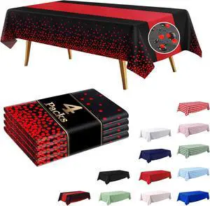 4 Pack Black and Red Disposable Tablecloth, Leakproof & Sturdy Table Cloth | 54×108 Inches Waterproof Plastic Rectangle Table Cover for Anniversary Graduation Party, Birthday Wedding Party Decorations 4 Pack Black and Red Disposable Tablecloth, Leakproof & Sturdy Table Cloth | 54×108 Inches Waterproof Plastic Rectangle Table Cover for Anniversary Graduation Party, Birthday Wedding Party Decorations