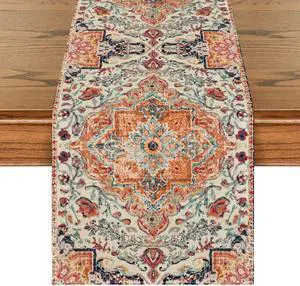 Artoid Mode Boho Bohemia Style Orange Table Runner, Country Rustic Farmhouse Magical Fall Kitchen Dining Table Decoration for Home Party Decor 13x72 Inch Artoid Mode Boho Bohemia Style Orange Table Runner, Country Rustic Farmhouse Magical Fall Kitchen Dining Table Decoration for Home Party Decor 13x72 Inch