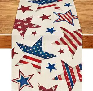 4th of July Table Runner 13x72 Inch Patriotic Stars Table Decoration | Red White Blue Memorial Day Runner for Table, Independence Day Home Kitchen Dining Table Party Decor 4th of July Table Runner 13x72 Inch Patriotic Stars Table Decoration | Red White Blue Memorial Day Runner for Table, Independence Day Home Kitchen Dining Table Party Decor