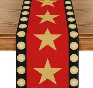 Artoid Mode Red Movie Theme with Gold Star Design Movie Night Table Runner, Red Carpet Kitchen Dining Table Decoration for Home Party Decor 13x72 Inch Artoid Mode Red Movie Theme with Gold Star Design Movie Night Table Runner, Red Carpet Kitchen Dining Table Decoration for Home Party Decor 13x72 Inch