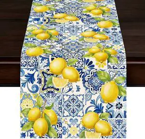 Lemon Table Runner, 13x72 InchItalian Lemons Table Cover | Blue and Yellow Summer Fruit Kitchen Dining Table Decoration for Indoor Outdoor Home Party Supplies Lemon Table Runner, 13x72 InchItalian Lemons Table Cover | Blue and Yellow Summer Fruit Kitchen Dining Table Decoration for Indoor Outdoor Home Party Supplies