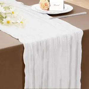 INVGEEXI 1 Pack White Cheesecloth Table Runner 35" x 120" | Boho Rustic Farmhouse, 10FT Gauze Table Runner, Wrinkled Texture, No Ironing Required, Sewn Edges, for Wedding Party Decor INVGEEXI 1 Pack White Cheesecloth Table Runner 35" x 120" | Boho Rustic Farmhouse, 10FT Gauze Table Runner, Wrinkled Texture, No Ironing Required, Sewn Edges, for Wedding Party Decor