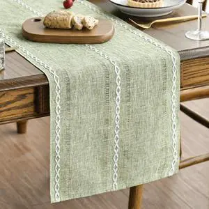 Artoid Mode Sage Green Rustic Cotton Linen Table Runner, Seasonal Embroidered Hollow Kitchen Dining Table Decoration for Home Party Decor 13x72 Inch Artoid Mode Sage Green Rustic Cotton Linen Table Runner, Seasonal Embroidered Hollow Kitchen Dining Table Decoration for Home Party Decor 13x72 Inch