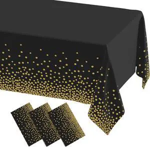 misaya 3 Packs Dot Disposable Table Cloth, 54 x 108 Inch Waterproof Plastic Tablecloth, Rectangle Gold Dots in Black Table Covers for Picnic, Birthday, Party and Back to School misaya 3 Packs Dot Disposable Table Cloth, 54 x 108 Inch Waterproof Plastic Tablecloth, Rectangle Gold Dots in Black Table Covers for Picnic, Birthday, Party and Back to School